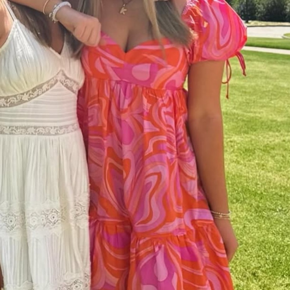 Pink and Orange Swirl Patterned Dress
